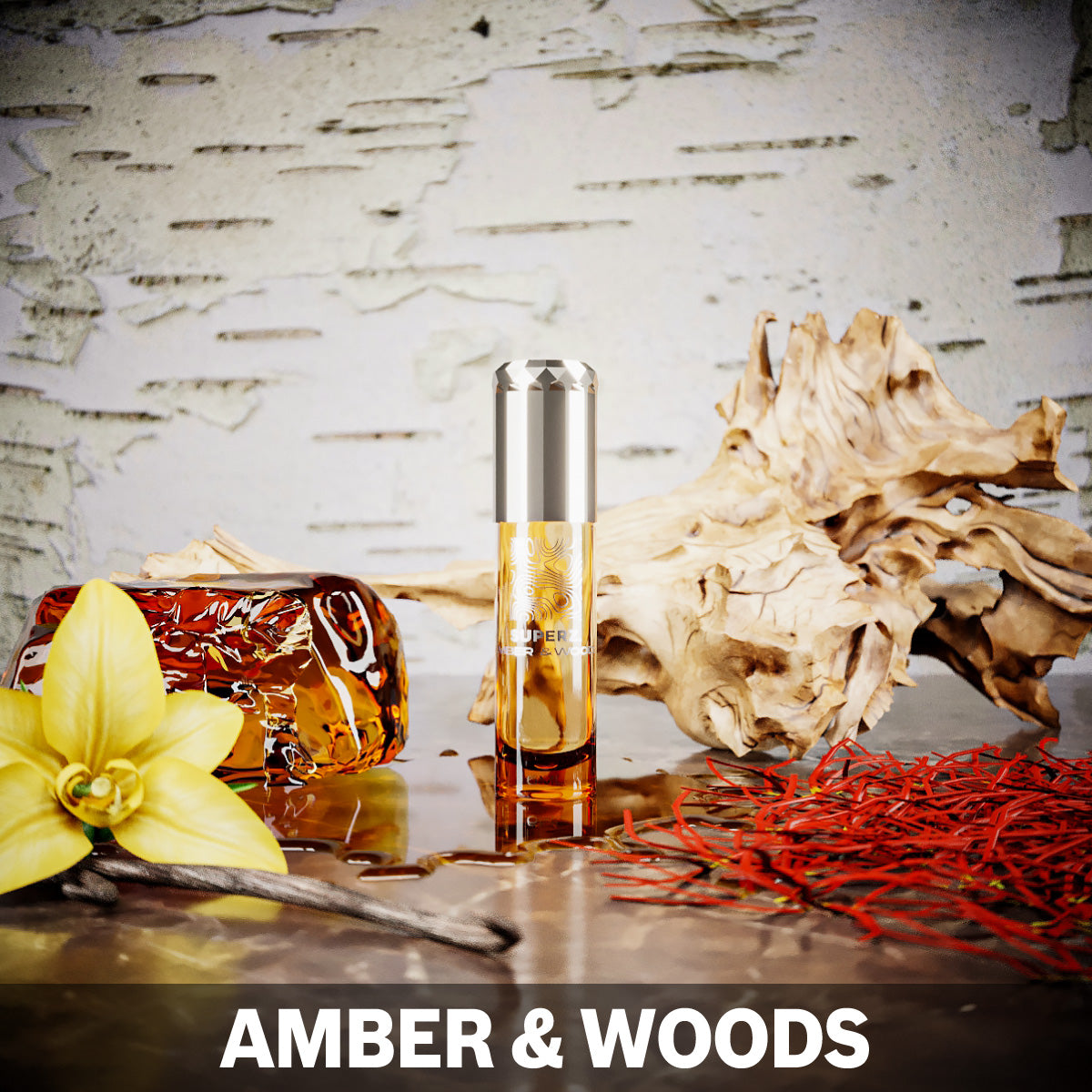 Amber&Woods - Huile parfumée exclusive 100 % 6 ml - Unisexe
