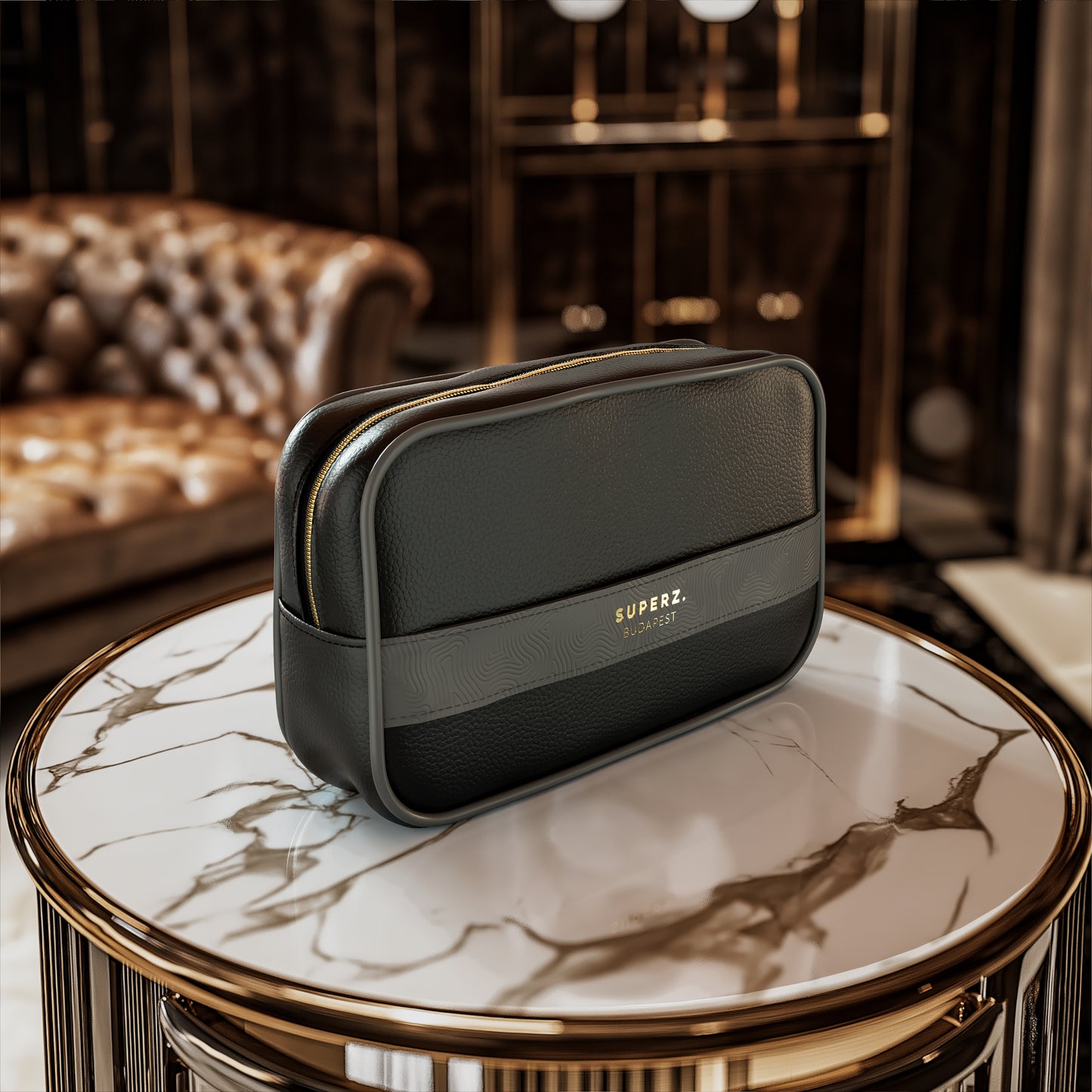 Trousse de maquillage en cuir vegan de qualité supérieure - noir