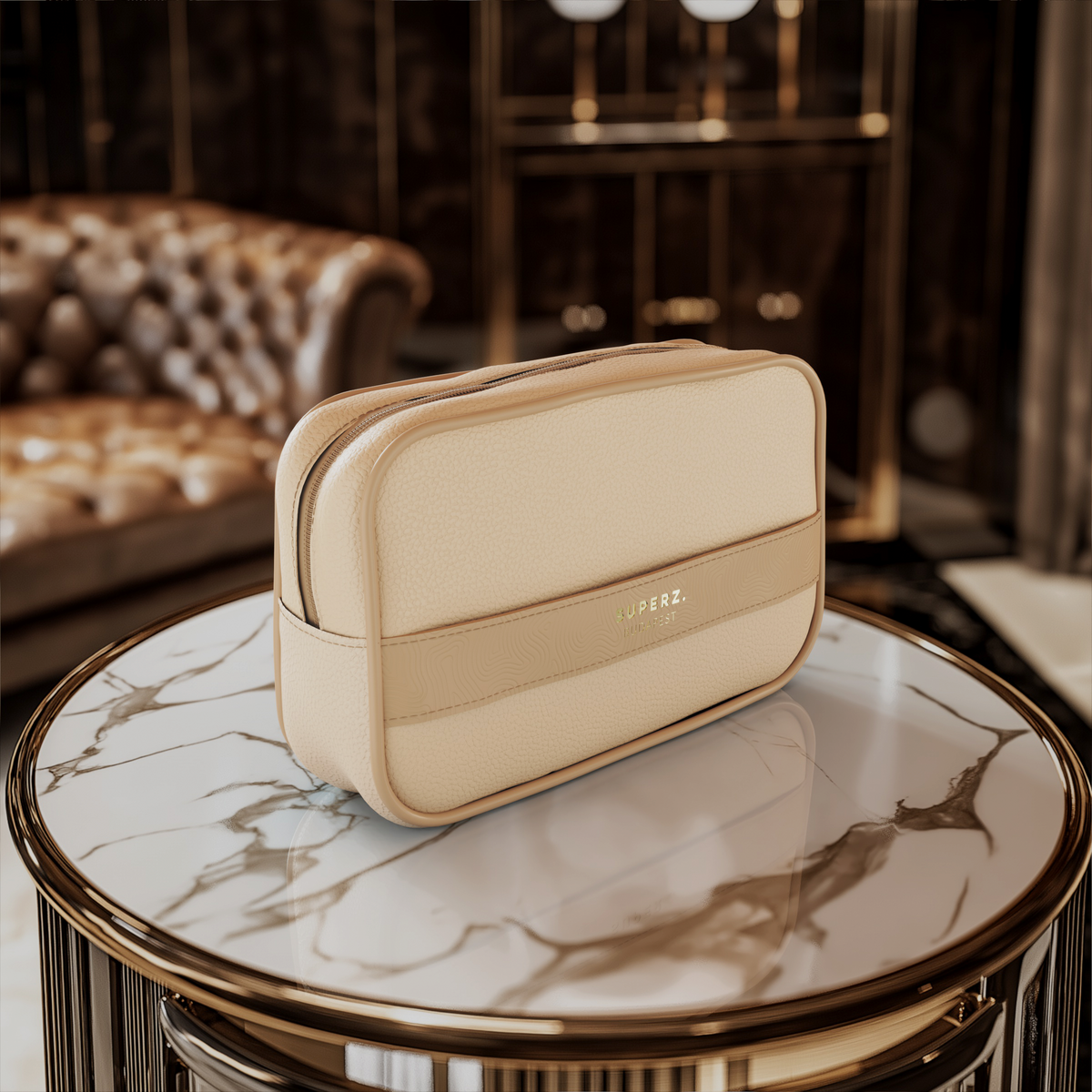 Trousse de toilette en cuir vegan de qualité supérieure - beige