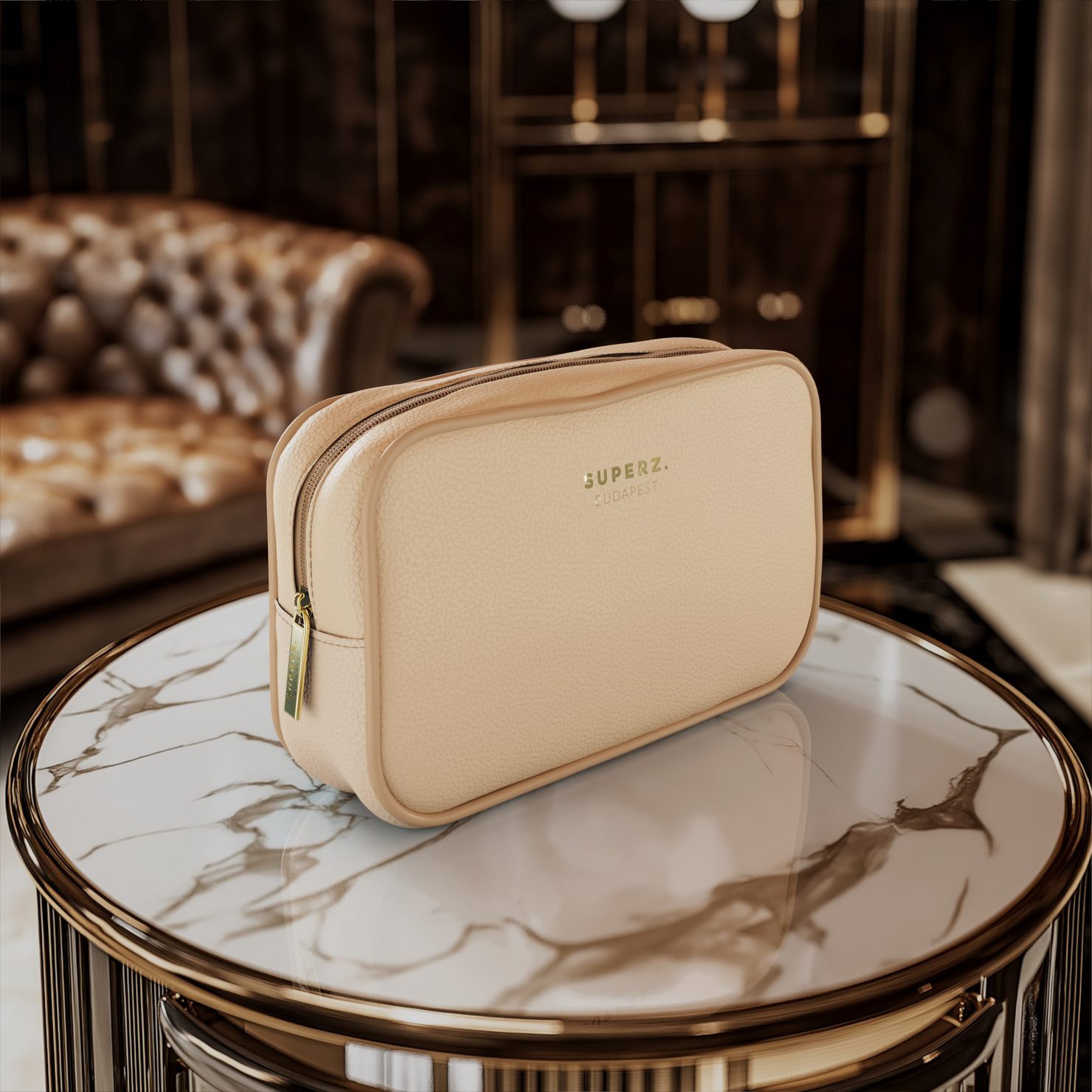 Trousse de toilette en cuir vegan de qualité supérieure - beige